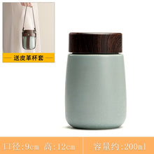 Load image into Gallery viewer, Mini Vacuum Flask With Wooden Lid &amp; Leather Cup Holder
